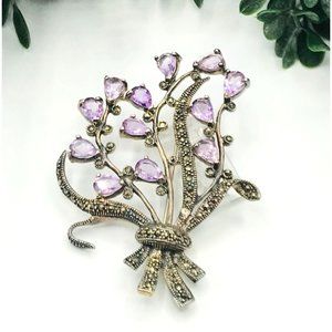 Vintage 925 brooch silver tone lavender gems bouquet